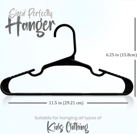 Kids Hangers Pack of 12, Non-Slip Durable Space-Saving Plastic Clothes Hangers for Baby, Toddler & Children’s Wardrobe