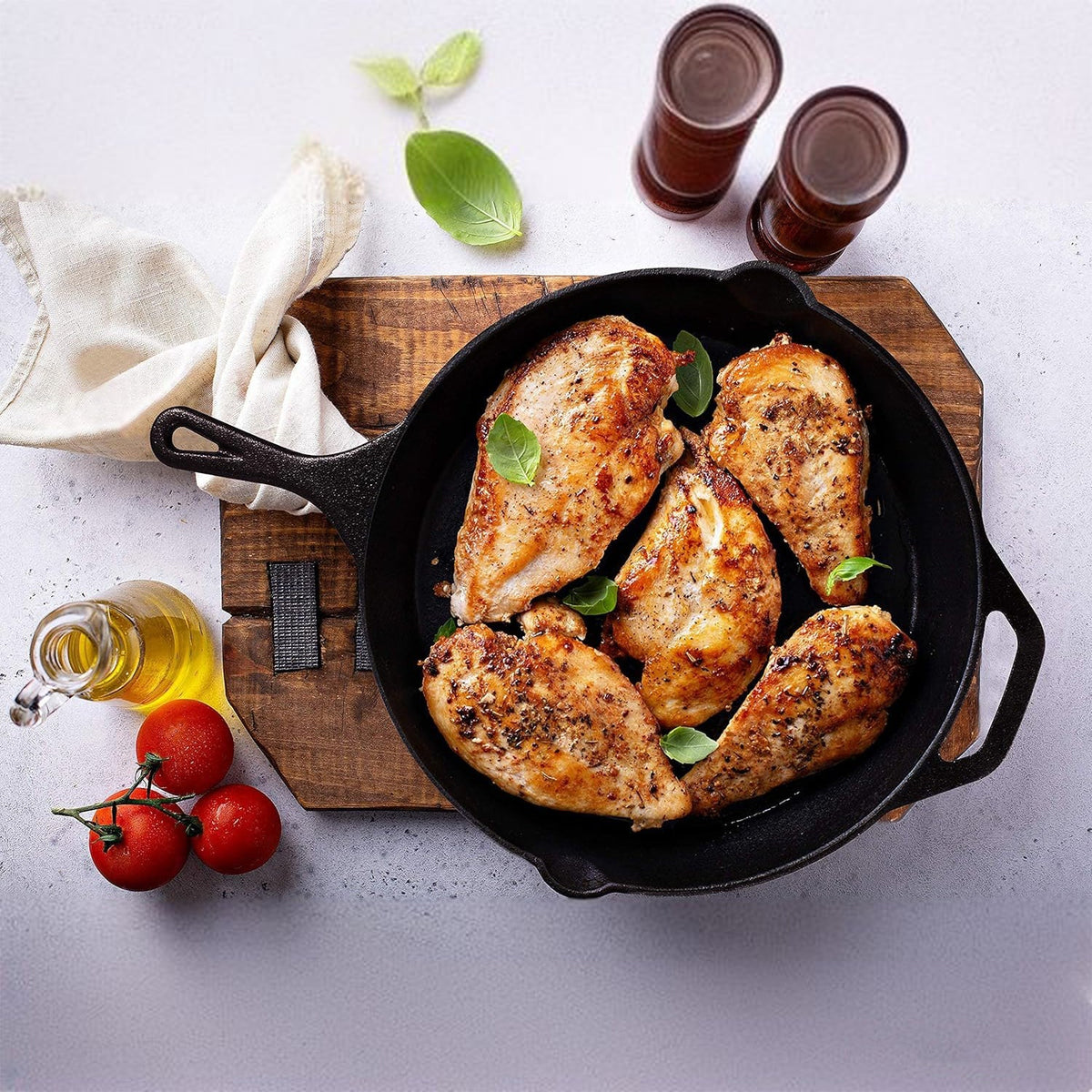 3-Piece Pre-Seasoned Cast Iron Skillet Set, Frying Pan & Grill Pan Cookware for Gas, Induction, Oven & Outdoor Use