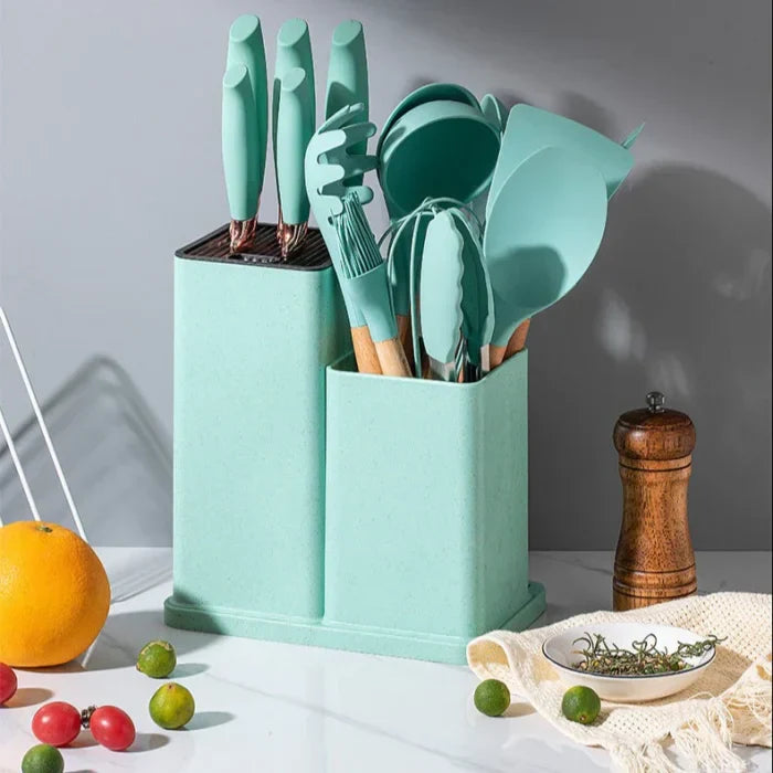 19 PCs Silicon Cooking & Knife Set With Board