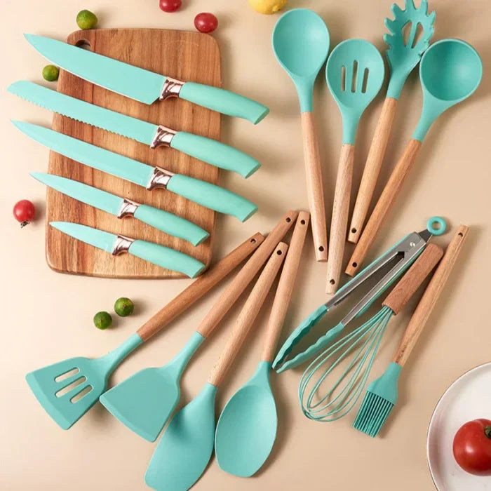 19 PCs Silicon Cooking & Knife Set With Board