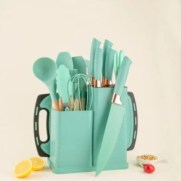 19 PCs Silicon Cooking & Knife Set With Board