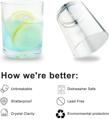 Unbreakable Plastic Tumblers 355ml, BPA-Free Clear Acrylic Drinking Glasses for Home, Outdoor, Kids & Daily Use