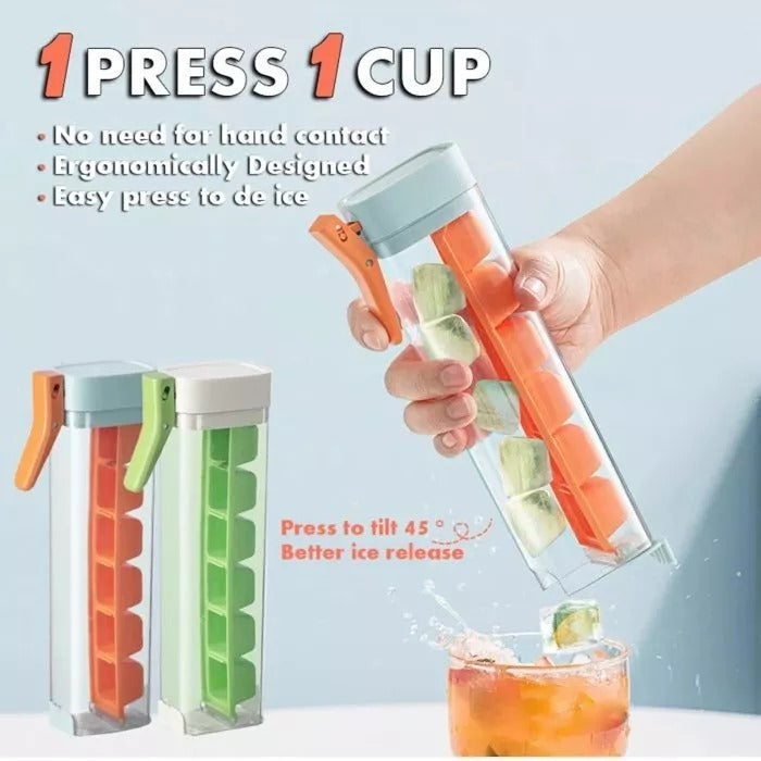 Top Button Push Ice Cube Tray with Lid Bin Easy Release Pack Of 2