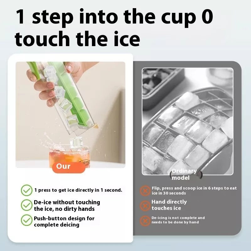 Top Button Push Ice Cube Tray with Lid Bin Easy Release Pack Of 2
