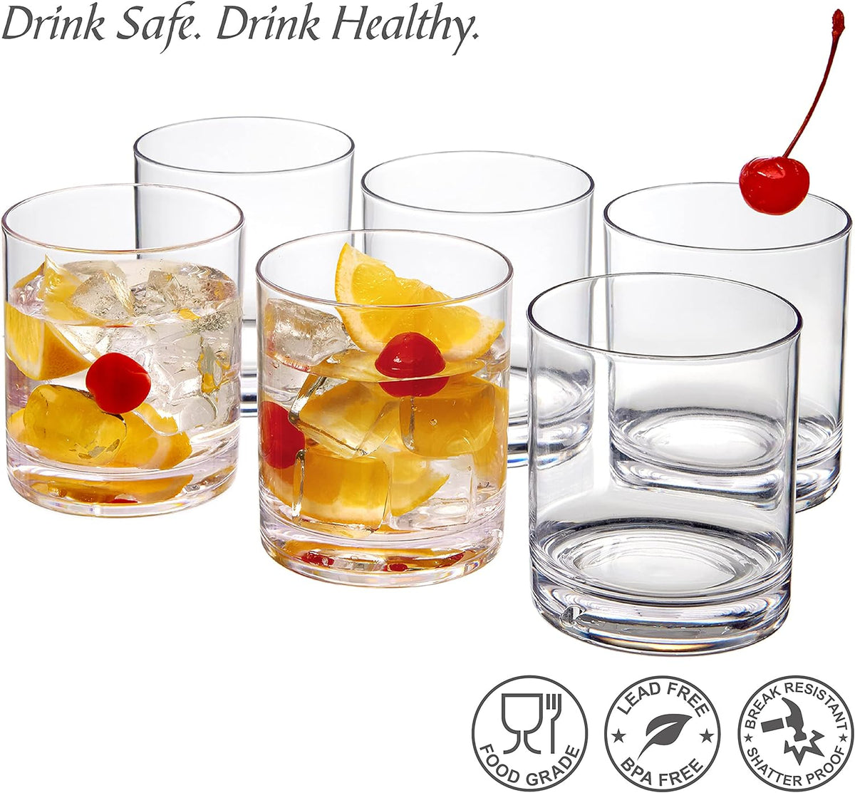 Unbreakable Plastic Tumblers 355ml, BPA-Free Clear Acrylic Drinking Glasses for Home, Outdoor, Kids & Daily Use