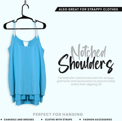 Kids Hangers Pack of 12, Non-Slip Durable Space-Saving Plastic Clothes Hangers for Baby, Toddler & Children’s Wardrobe