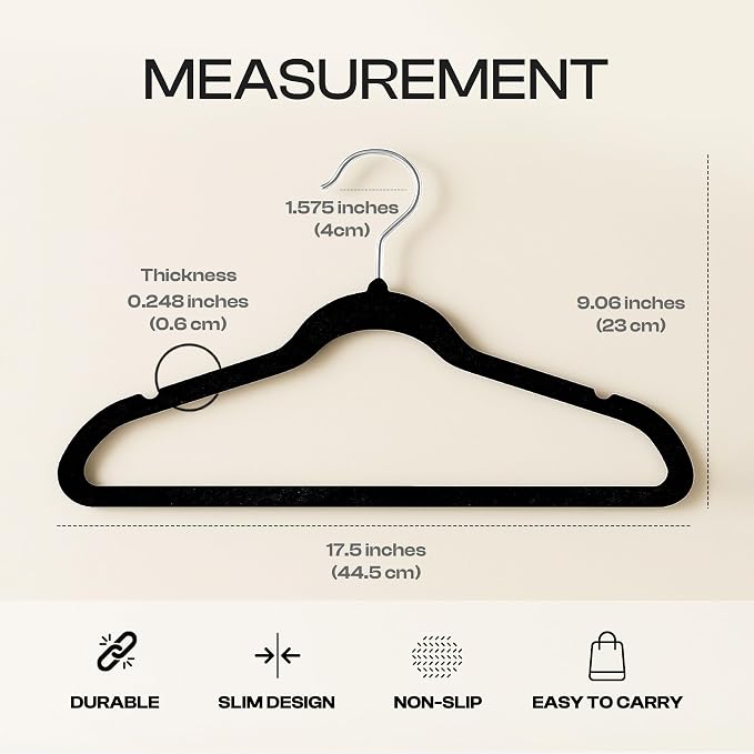 Premium Velvet Hangers Pack of 12, Non-Slip Clothes Hangers with Tie Bar & 360° Rotatable Hook for Wardrobe