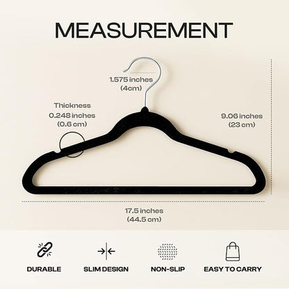 Premium Velvet Hangers Pack of 12, Non-Slip Clothes Hangers with Tie Bar & 360° Rotatable Hook for Wardrobe