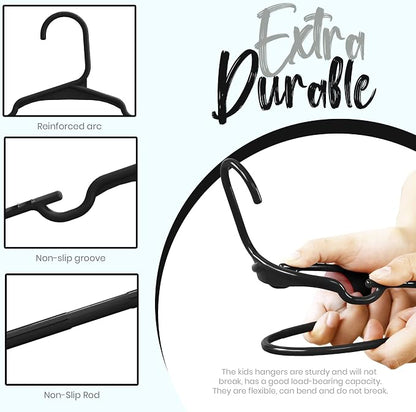 Kids Hangers Pack of 12, Non-Slip Durable Space-Saving Plastic Clothes Hangers for Baby, Toddler & Children’s Wardrobe