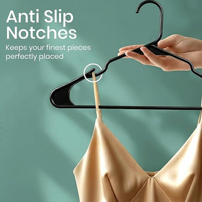 Plastic Hangers for Clothes Pack of 12, Space Saving Notched Wardrobe Hangers for Shirts, Dresses & Daily Use