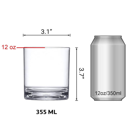 Unbreakable Plastic Tumblers 355ml, BPA-Free Clear Acrylic Drinking Glasses for Home, Outdoor, Kids & Daily Use