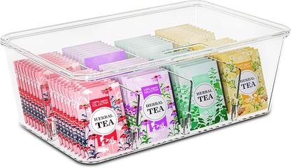 Tea Bag Organizer Stackable with Clear Top Lid, Kitchen Cabinet Pantry Storage Box for Tea Bags & Coffee Pods
