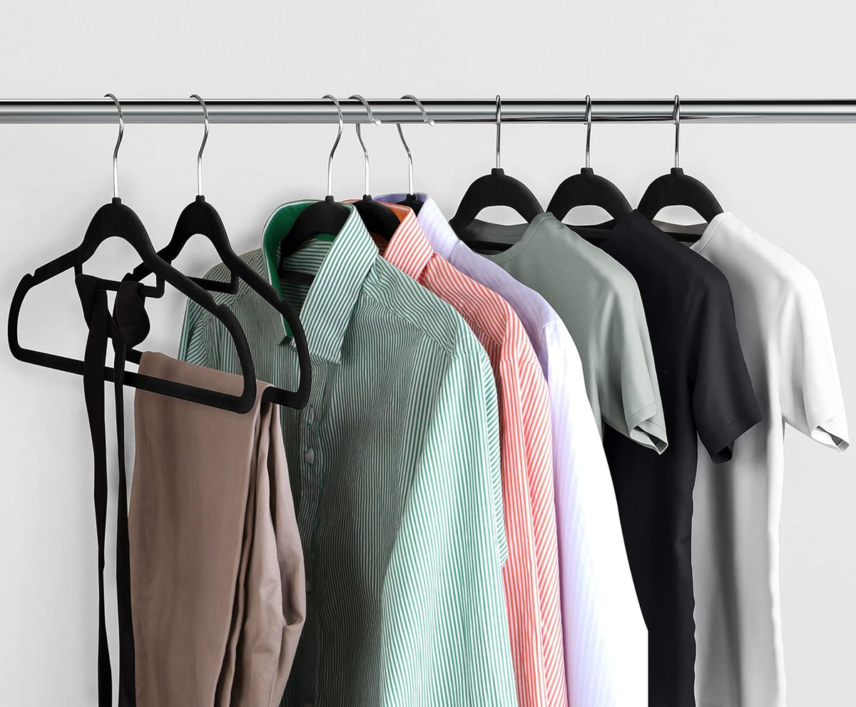 Premium Velvet Hangers Pack of 12, Non-Slip Clothes Hangers with Tie Bar & 360° Rotatable Hook for Wardrobe
