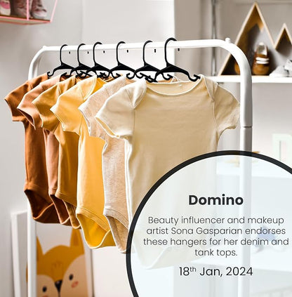 Kids Hangers Pack of 12, Non-Slip Durable Space-Saving Plastic Clothes Hangers for Baby, Toddler & Children’s Wardrobe