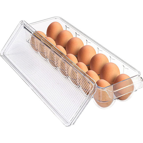 14 Egg Container for Refrigerator with Lid & Handle, Clear Stackable Egg Holder for Fridge Kitchen Storage Pack of 1