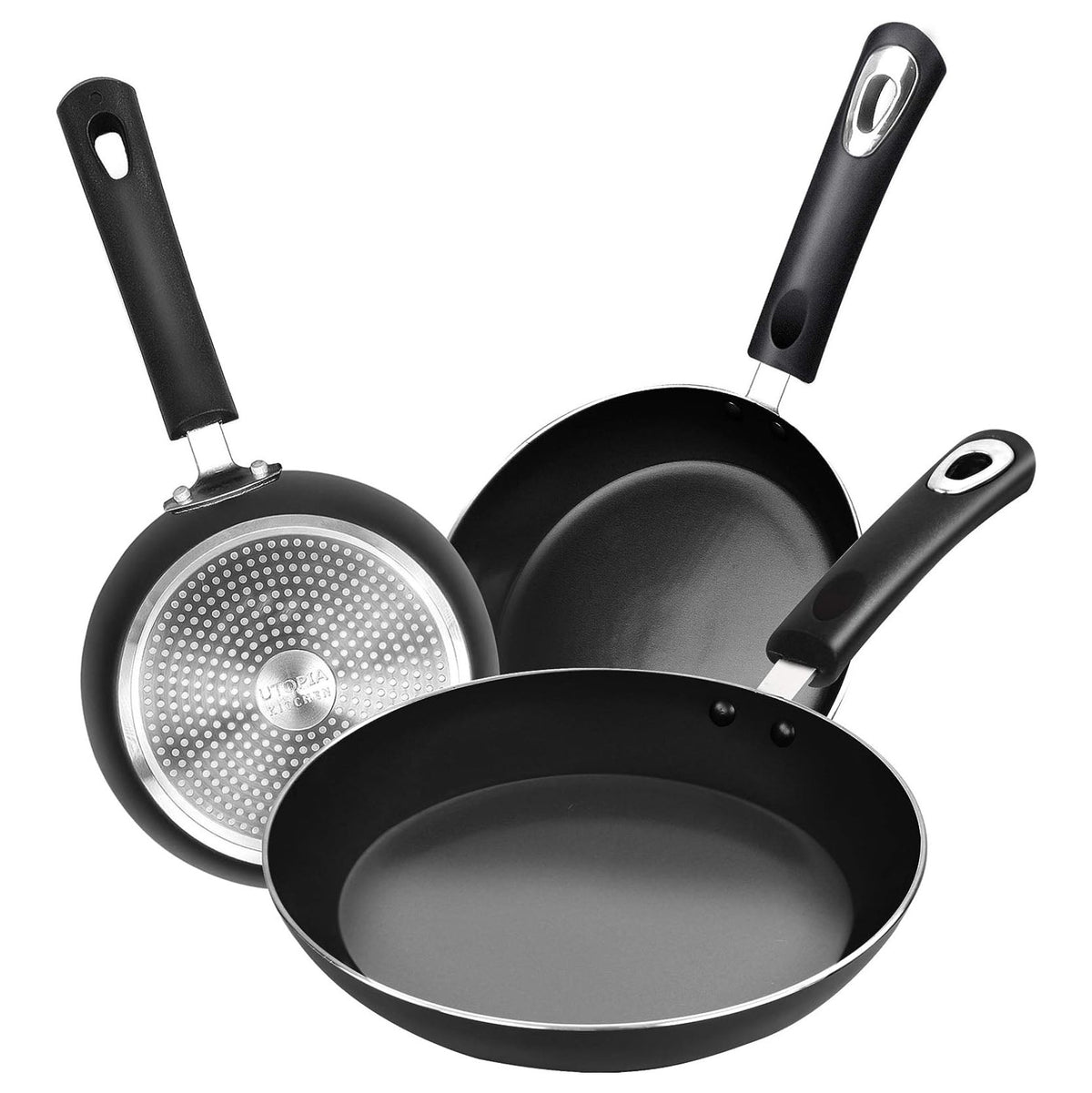 Nonstick Frying Pan Set 3-Piece with Induction Bottom, 8, 9.5 & 11 Inch Aluminum Cookware for Frying, Sautéing & Daily Cooking