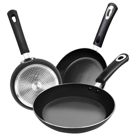 Nonstick Frying Pan Set 3-Piece with Induction Bottom, 8, 9.5 & 11 Inch Aluminum Cookware for Frying, Sautéing & Daily Cooking