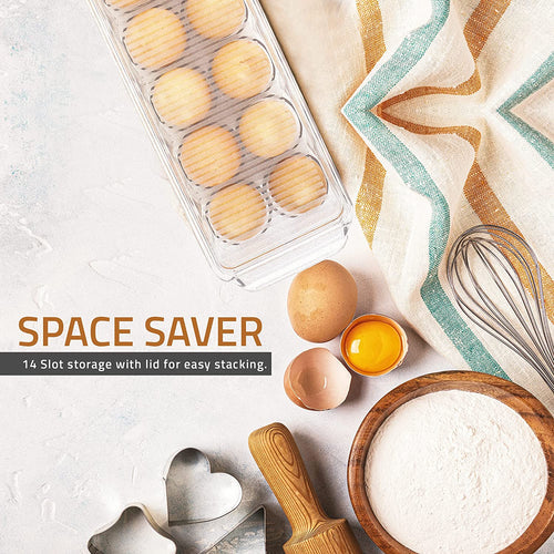 14 Egg Container for Refrigerator with Lid & Handle, Clear Stackable Egg Holder for Fridge Kitchen Storage Pack of 1