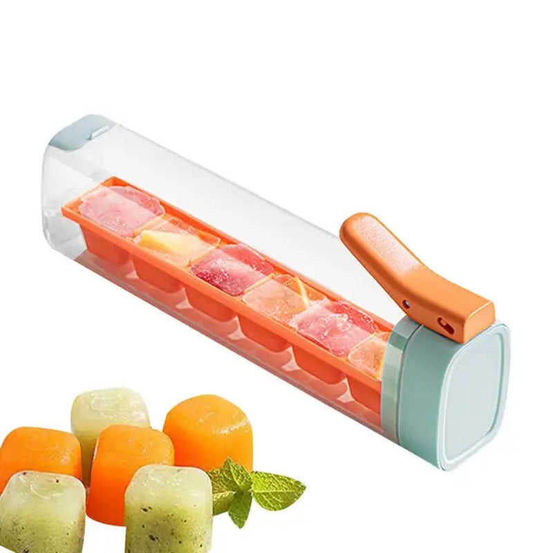 Top Button Push Ice Cube Tray with Lid Bin Easy Release Pack Of 2