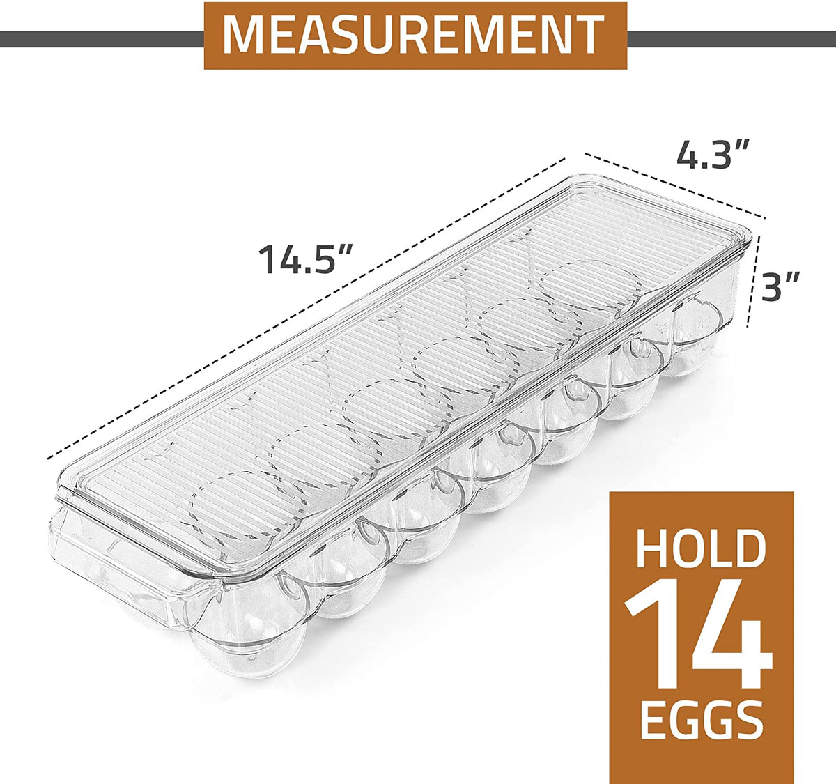 14 Egg Container for Refrigerator with Lid & Handle, Clear Stackable Egg Holder for Fridge Kitchen Storage Pack of 1