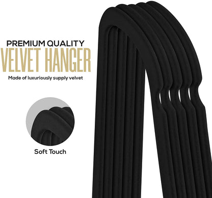 Premium Velvet Hangers Pack of 12, Non-Slip Clothes Hangers with Tie Bar & 360° Rotatable Hook for Wardrobe